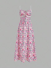 New Fashionable Elegant Beach Print Lace Splicing Front Tie Strap Tank Top And Elastic Waist Half-Length Skirt Set